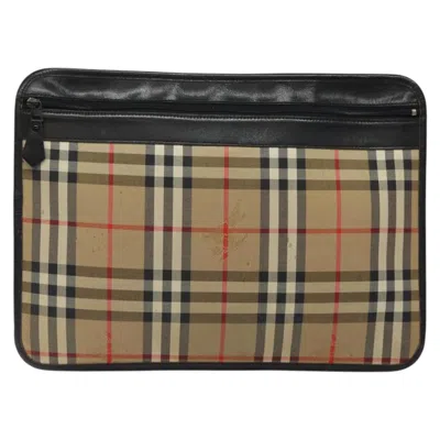Pre-owned Burberry Nova Check Beige Canvas Clutch Bag ()