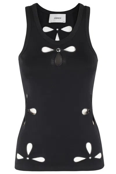 Coperni Petal-embroidered Tank Top In Black
