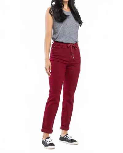 Judy Blue High Waist Pull On Double Cuff Jogger In Scarlett In Red