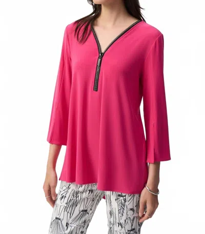 Joseph Ribkoff Embellished Zip Front Split Sleeve Tunic In Geranium In Pink