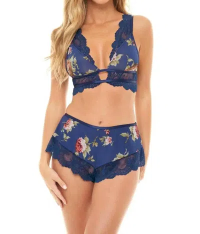 Oh La La Cheri Naeva Floral 2 Piece Bra Set In Estate Blue Scattered Rose In Blue