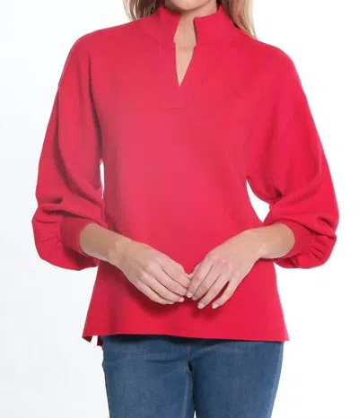 Multiples Cuffed 3/4 Sleeve Drop Shoulder Sweater In Vivid Red In Red