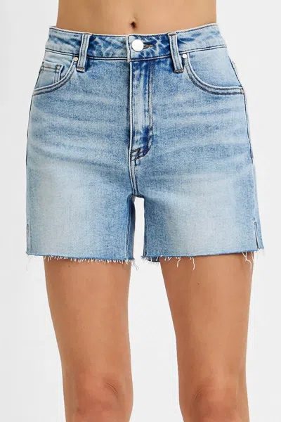 Risen Crissy Side Slit Denim Shorts In Medium Wash In Blue