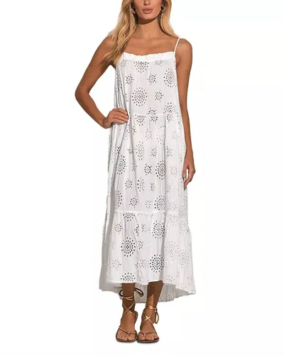 Elan Eyelet Tiered Midi Cover Up Dress In White In Gray