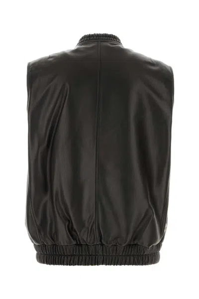 Versace Leather Jacket With Elasticated Hem And Front Pockets In Black