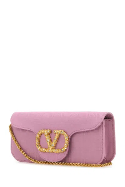 Valentino Garavani Textured Moire Clutch With Signature Logo In Pink