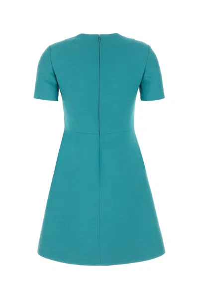 Valentino Wool Blend Dress Embroidered Detail In Green