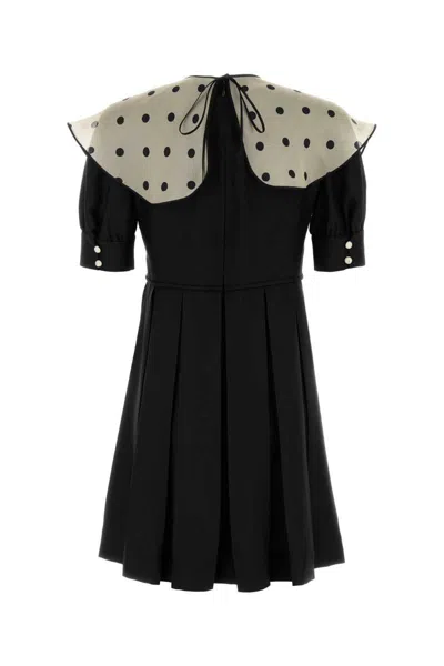 Valentino Silk Mini Dress With Pleated Skirt And Polka Dot Collar In Black