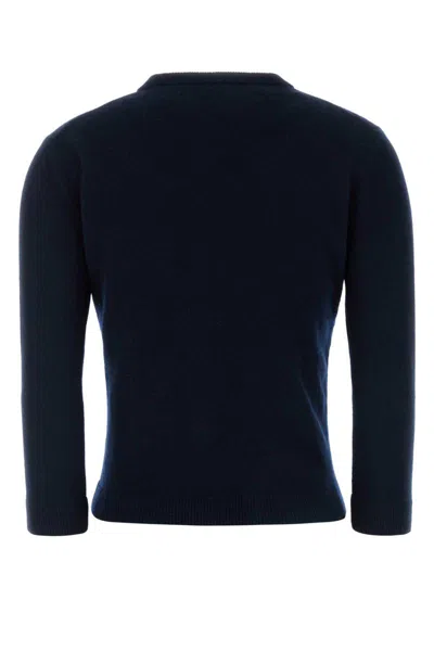 Valentino Wool Cardigan With Ribbed Cuffs And Bow Detail In Blue