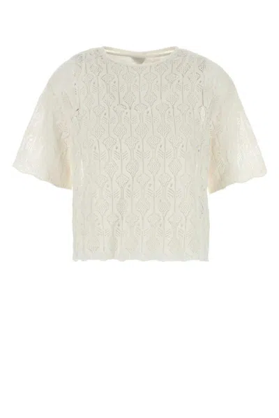Bottega Veneta Lace Round Neck Fish Top In Neutral