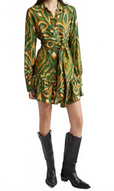 Farm Rio Pineapple Ikat Mini Dress In Green In Multi