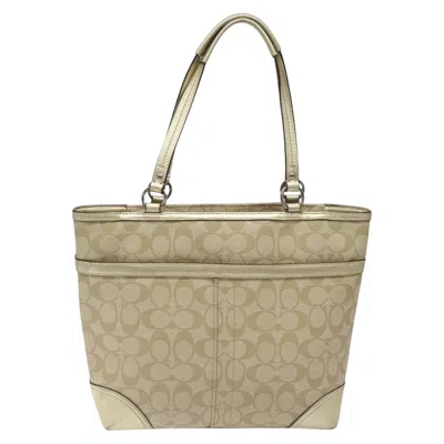 Pre-owned Coach Signature Gold Canvas Tote Bag ()