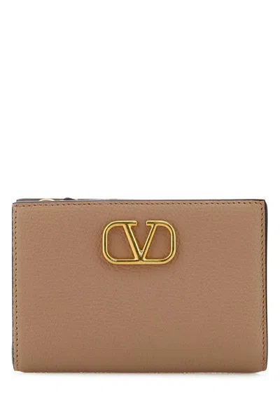Valentino Powder Pink Leather Vlogo Wallet In Brown
