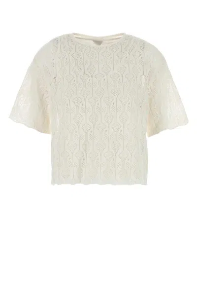 Bottega Veneta Lace Round Neck Fish Top In Neutral