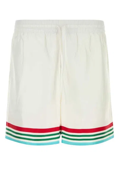 Casablanca Mens Casa Way World Series Relaxed-fit Striped Silk Shorts In White