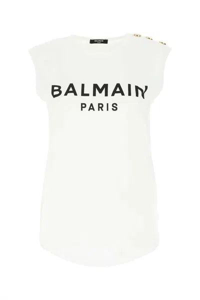 Balmain Tank Top Cotton Button Detail In White