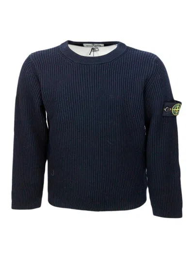 Stone Island Wool Sweater With Logo In Blue