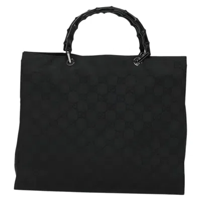 Pre-owned Gucci Bamboo Black Canvas Tote Bag ()