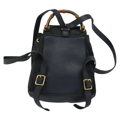 Pre-owned Gucci Bamboo Navy Suede Backpack Bag ()