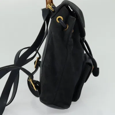 Pre-owned Gucci Bamboo Navy Suede Backpack Bag ()