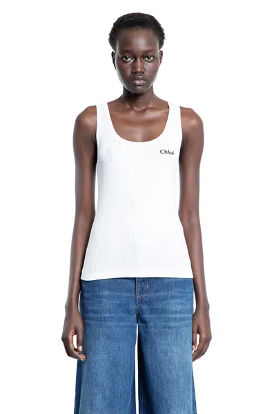 Chloé Logo Ribbed Cotton Jersey Tank Top In White