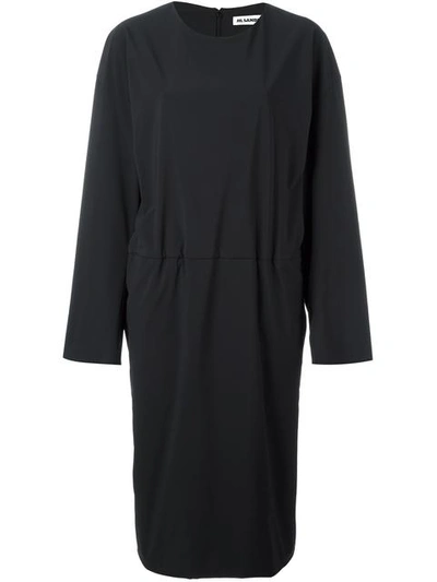 Jil Sander Tuck-effect Long-sleeve Dress In Black