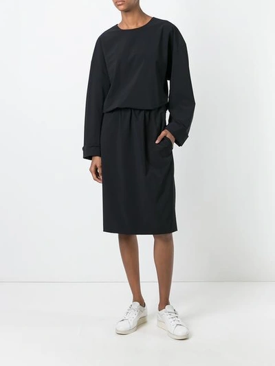 Shop Jil Sander Tuck-effect Long-sleeve Dress In Black