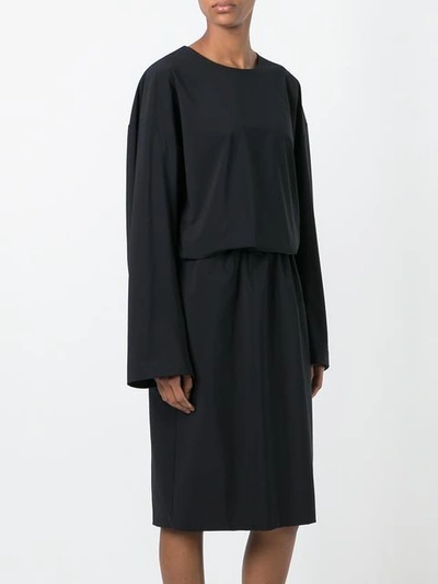 Shop Jil Sander Tuck-effect Long-sleeve Dress In Black