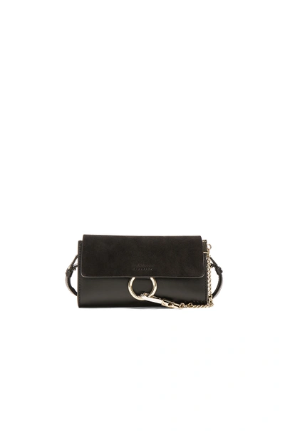 Shop Chloé Chloe Leather Faye Suede & Calfskin Strap Wallet In Black