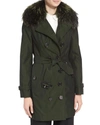 BURBERRY THE SANDRINGHAM - MID-LENGTH SLIM FIT HERITAGE TRENCHCOAT W/FUR COLLAR