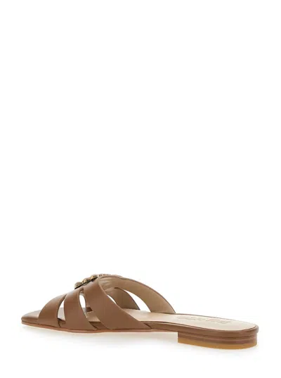 Pinko 'marli 09' Brown Sandals With Love Birds Diamond Cut Plaque And Cut-out Details In Leather Woman