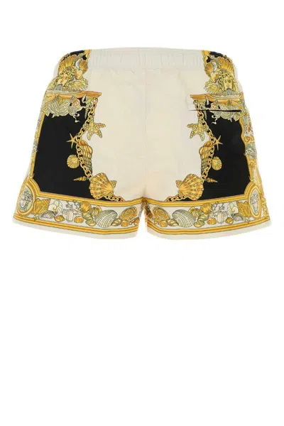 Versace Mid-length Swim Shorts With Decorative Print And Elastic Waistband In Multi