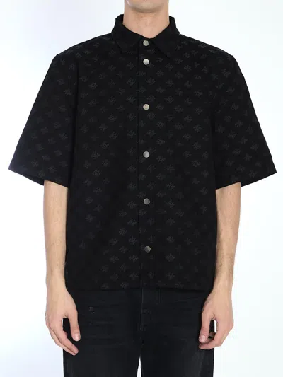 Amiri Mens Quad Monogram-jacquard Short-sleeve Cotton And Wool-blend Shirt Black In Black