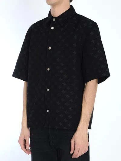 Amiri Mens Quad Monogram-jacquard Short-sleeve Cotton And Wool-blend Shirt Black In Black