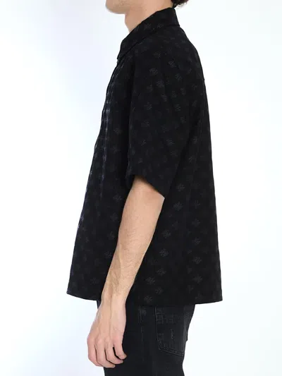 Amiri Mens Quad Monogram-jacquard Short-sleeve Cotton And Wool-blend Shirt Black In Black