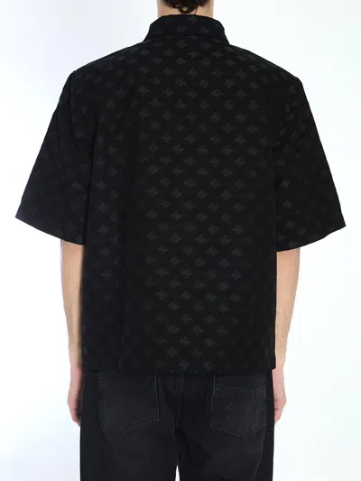 Amiri Mens Quad Monogram-jacquard Short-sleeve Cotton And Wool-blend Shirt Black In Black