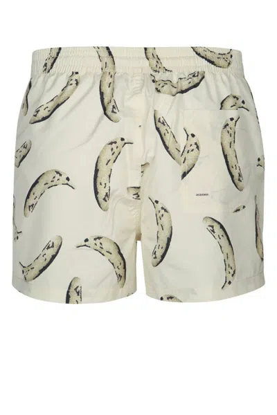 Jacquemus Le Maillot Puntini Yellow Swimsuit With Elastic Waist And All-over Print In Tech Fabric Man In White