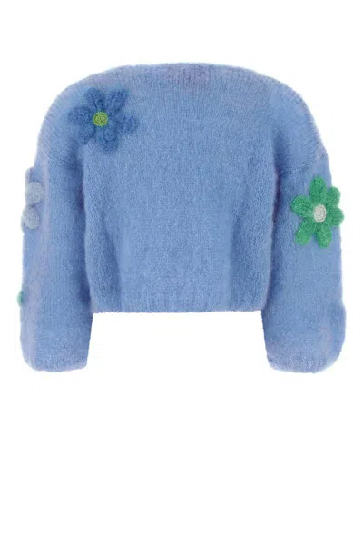 Rose Carmine Cerulean Blue Mohair Blend Bolero Cardigan In Blue