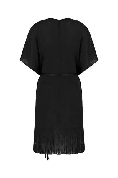 Sundek Fringe Crochet Mini Robe In Black