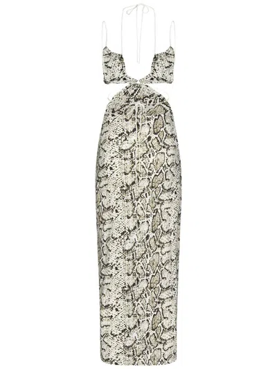 Amazuìn Amazuin Beige Python-print Midi Dress With Cut-outs