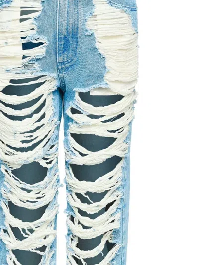 Mm6 Maison Margiela Mm6 By Maison Margiela Distressed Straight Leg Denim Jeans With White Stitching