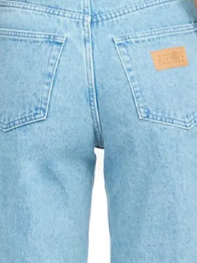 Mm6 Maison Margiela Mm6 By Maison Margiela Distressed Straight Leg Denim Jeans With White Stitching
