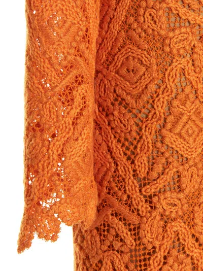 Ermanno Scervino Sheer Geometric Lace Dress With Long Sleeves In Orange