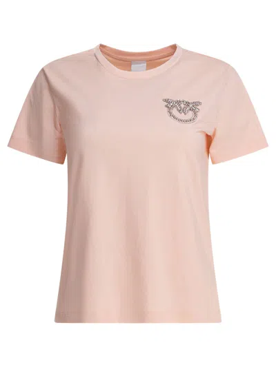 Pinko Nambrone Pink Crewneck T-shirt With Love Birds Diamond Cut Logo On The Chest In Cotton Woman In Pink