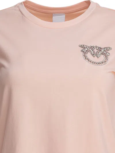 Pinko Nambrone Pink Crewneck T-shirt With Love Birds Diamond Cut Logo On The Chest In Cotton Woman In Pink