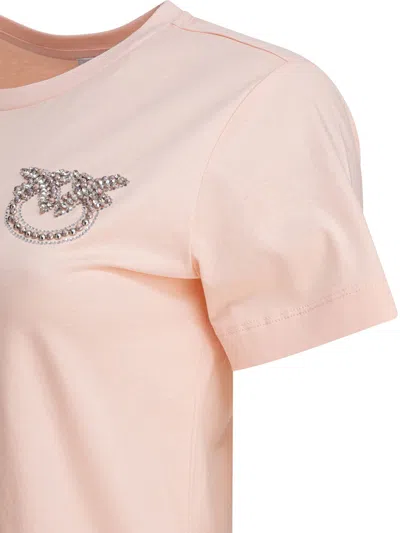 Pinko Nambrone Pink Crewneck T-shirt With Love Birds Diamond Cut Logo On The Chest In Cotton Woman In Pink