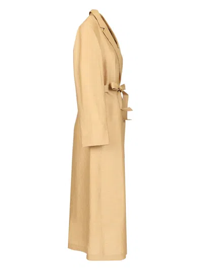 Max Mara Linen And Silk Canvas Overcoat Dresses Gold