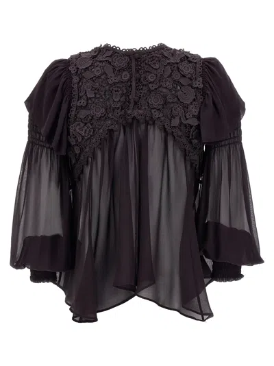 Isabel Marant 'puff Sleeves' Sheer Lace Top With Floral Embroidery