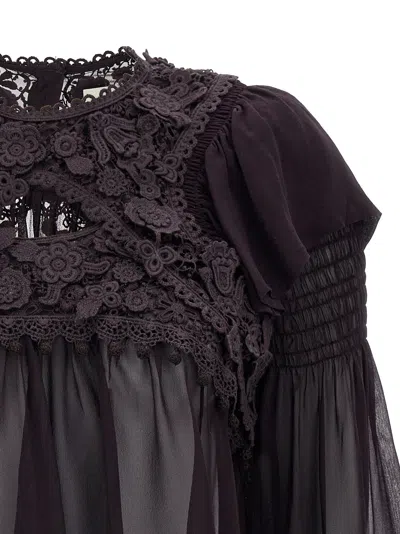 Isabel Marant 'puff Sleeves' Sheer Lace Top With Floral Embroidery