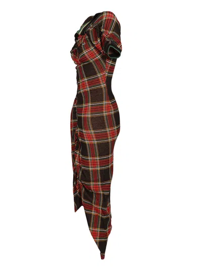 Vivienne Westwood Pulling Dress Tartan Piquet Red-green Xl Women